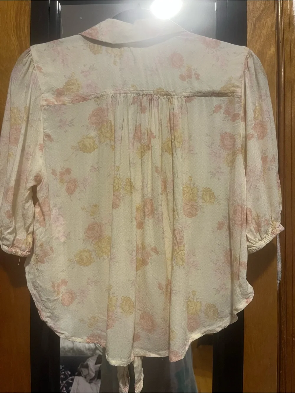 Free People Cream Blouse with Pink & Yellow Floral Print